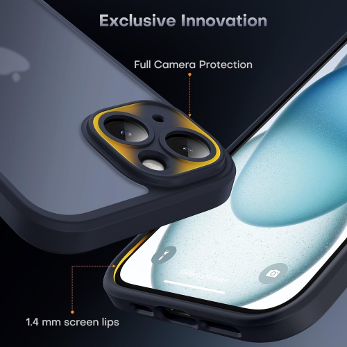 for iPhone 15 Case with 2 Pack Screen Protector, Upgraded Full Camera Protection Shockproof Protection Translucent Matte Hard Back for iPhone 15