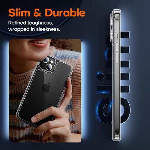 for iPhone 15 Plus Case, 5 in 1 1X Clear Case Not-Yellowing with 2X Tempered Glass Screen Protector + 2X Camera Lens Protector, Militarized Drop