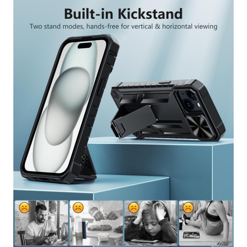 for iPhone 15 Phone Case: for iPhone 15 | Military Grade Dropproof Cell Phone Cover with Kickstand & Slide | Heavy Duty Rugged Phonecase Bumper