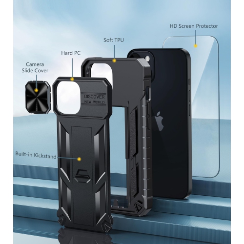 for iPhone 15 Phone Case: for iPhone 15 | Military Grade Dropproof Cell Phone Cover with Kickstand & Slide | Heavy Duty Rugged Phonecase Bumper
