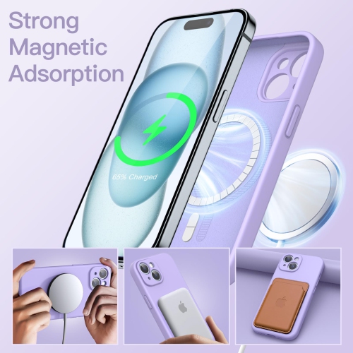 Magnetic Silicone Case for iPhone 15 Plus 6.7-Inch, Compatible with MagSafe, Phone Cover with Camera Lens Full Protection