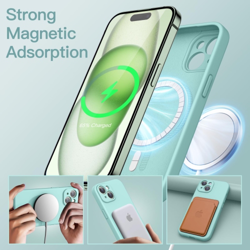 Magnetic Silicone Case for iPhone 15 Plus 6.7-Inch, Compatible with MagSafe, Phone Cover with Camera Lens Full Protection