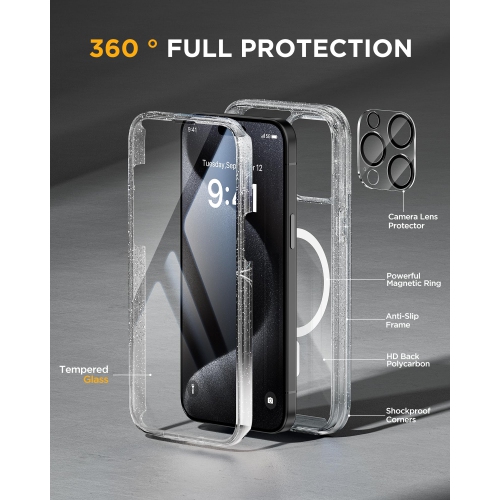 Magnétique pour étui iPhone 15 Pro Max 6,7 po compatible avec MagSafe complet Étui militaire résistant aux chutes 15 Pro Max avec protecteur d'écran