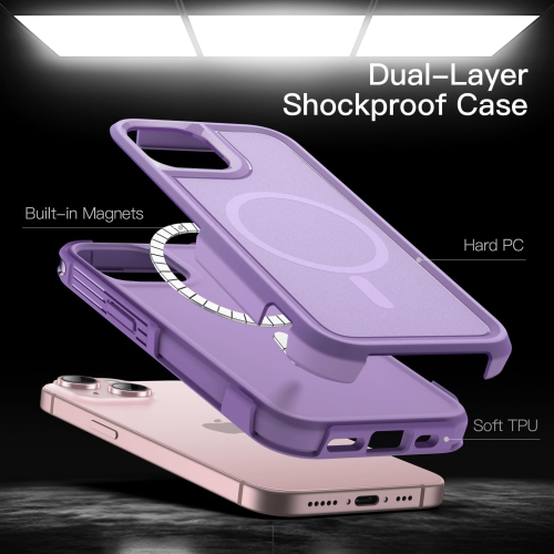 Étui pour iPhone de 15 6,1 po compatible avec MagSafe, protection robuste double couche, étui magnétique antichoc robuste pour téléphone
