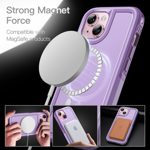 Étui pour iPhone de 15 6,1 po compatible avec MagSafe, protection robuste double couche, étui magnétique antichoc robuste pour téléphone
