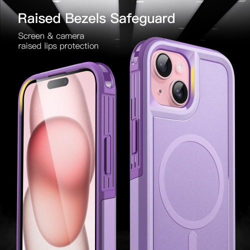 Étui pour iPhone de 15 6,1 po compatible avec MagSafe, protection robuste double couche, étui magnétique antichoc robuste pour téléphone