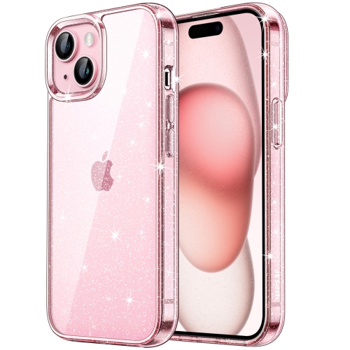 HLD  Glitter Case for Iphone 15 Plus 6.7-Inch, Bling Sparkle Shockproof Phone Bumper Cover, Cute Sparkly for Women And Girls (Pink)