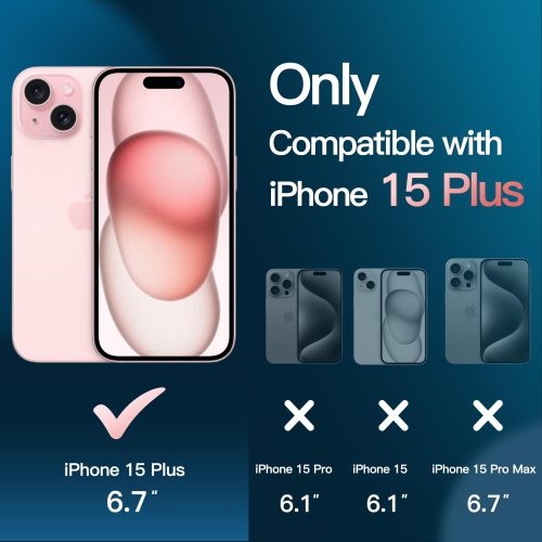 5 in 1 Matte Case for iPhone 15 Plus 6.7-Inch with 2-Pack Each Tempered Glass Screen Protector and Camera Lens Protector, Translucent Back Shockproof