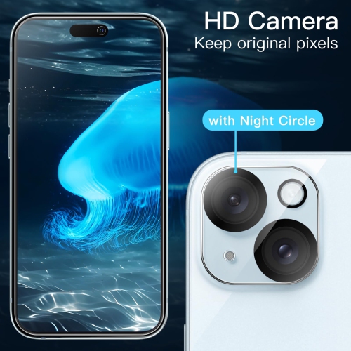 5 in 1 Matte Case for iPhone 15 Plus 6.7-Inch with 2-Pack Each Tempered Glass Screen Protector and Camera Lens Protector, Translucent Back Shockproof