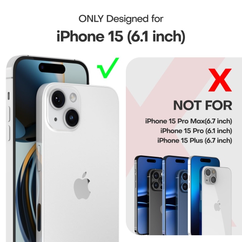 Étui 5-en-1 pour iPhone 15 ne jaunit pas avec 2X protecteurs d'écran + 2X protecteurs d'objectif d'appareil photo, étui mince antichoc de qualité
