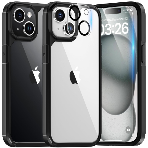 HLD  5-In-1 for Iphone 15 Case, Not Yellowing \w 2X Screen Protectors + 2X Camera Lens Protectors, Military Grade Drop Protection Shockproof Slim