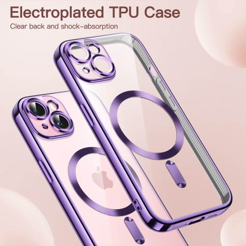 Étui électroplaqué pour iPhone 15 plus 6,7 po, objectif protection complète, compatible avec chargement sans fil MagSafe, étui souple en TPUR