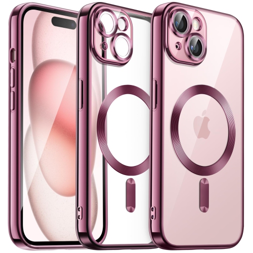 Étui électroplaqué pour iPhone 15 plus 6,7 po, objectif protection complète, compatible avec chargement sans fil MagSafe, étui souple en TPUR