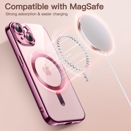 Electroplated Case for iPhone 15 Plus 6.7-Inch, Camera Lens Full Protection, Compatible with MagSafe Wireless Charging, Shockproof Soft TPU Phone