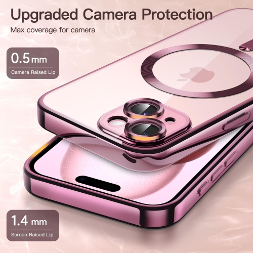 Electroplated Case for iPhone 15 Plus 6.7-Inch, Camera Lens Full Protection, Compatible with MagSafe Wireless Charging, Shockproof Soft TPU Phone