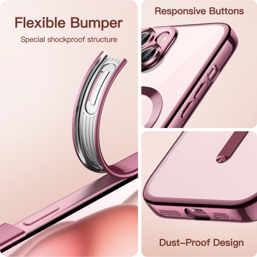 Electroplated Case for iPhone 15 Plus 6.7-Inch, Camera Lens Full Protection, Compatible with MagSafe Wireless Charging, Shockproof Soft TPU Phone