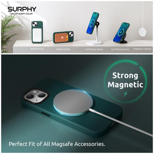 Cuir magnétique pour étui iPhone 15 plus 6,7&nbsp;po, cuir pu de qualité supérieure compatible avec MagSafe (avec boutons métalliques et doublure en