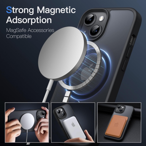 Étui magnétique pour iPhone 15 plus 6,7 po compatible avec MagSafe, étui antichoc arrière mat translucide