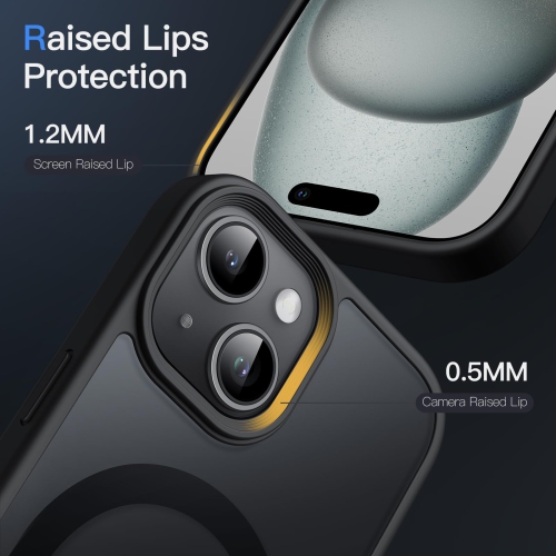 Étui magnétique pour iPhone 15 plus 6,7 po compatible avec MagSafe, étui antichoc arrière mat translucide