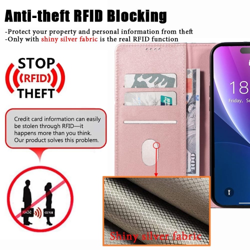 Étui portefeuille iPhone 15 plus en cuir véritable anti-vol RFID béquille fermoir magnétique solide fentes carte crédit protection iPhone 15 plus