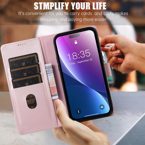 Étui portefeuille iPhone 15 plus en cuir véritable anti-vol RFID béquille fermoir magnétique solide fentes carte crédit protection iPhone 15 plus