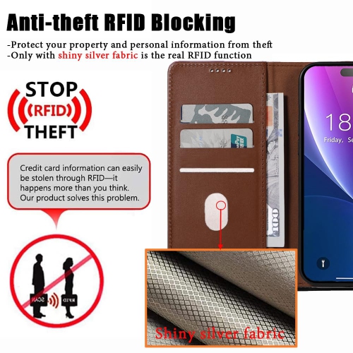 iPhone 15 Plus Case Wallet Genuine Leather Anti-Theft RFID Blocking Kickstand Strong Magnetic Clasp Closure Cash Credit Card Slots Protective iPhone