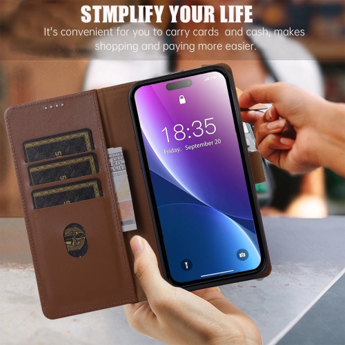 iPhone 15 Plus Case Wallet Genuine Leather Anti-Theft RFID Blocking Kickstand Strong Magnetic Clasp Closure Cash Credit Card Slots Protective iPhone