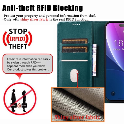 Étui portefeuille iPhone 15 plus en cuir véritable anti-vol RFID béquille fermoir magnétique solide fentes carte crédit protection iPhone 15 plus
