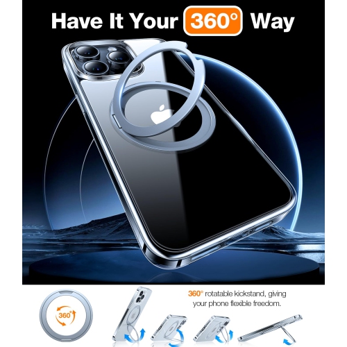 360° Rotatable Ring for iPhone 15 Case with Stand, Compatible with MagSafe, Military Grade Drop Protection, Yellowing Resistant, Magnetic Case for