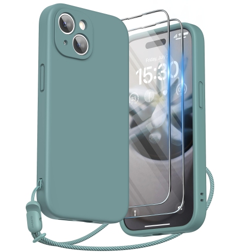 HLD  Designed for Iphone 15 Plus Case 6.7 Inch (2023), w Camera Protection Liquid Silicone Soft Gel Rubber Phone Case Cover w Lanyard And Microfiber