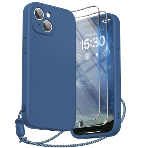HLD  Designed for Iphone 15 Plus Case 6.7 Inch (2023), \w Camera Protection Liquid Silicone Soft Gel Rubber Phone Case Cover \w Lanyard And Microfiber