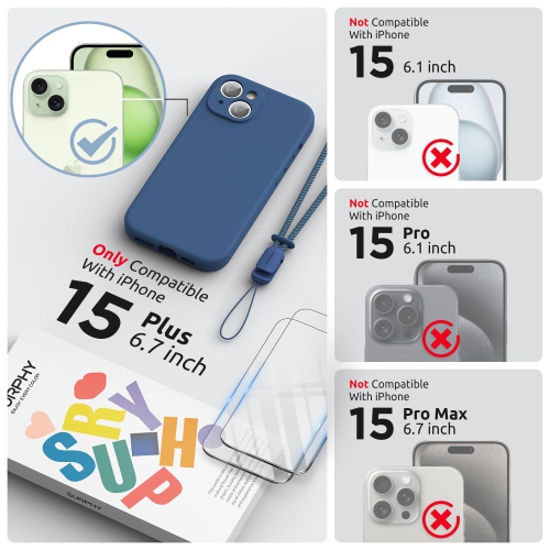 Designed for iPhone 15 Plus Case 6.7 inch, with Camera Protection Liquid Silicone Soft Gel Rubber Phone Case Cover with Lanyard and Microfiber Lining