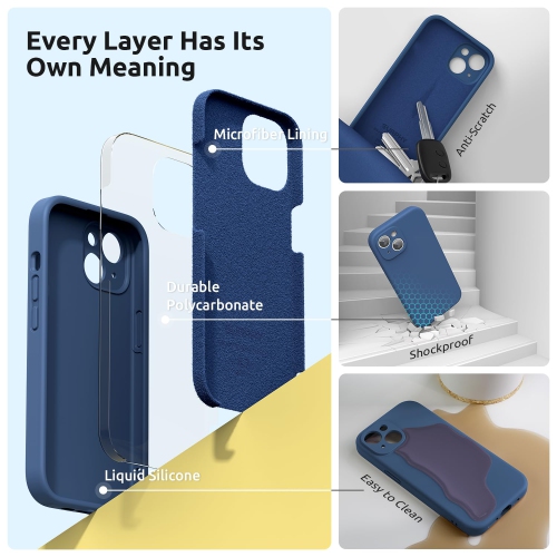 Designed for iPhone 15 Plus Case 6.7 inch, with Camera Protection Liquid Silicone Soft Gel Rubber Phone Case Cover with Lanyard and Microfiber Lining