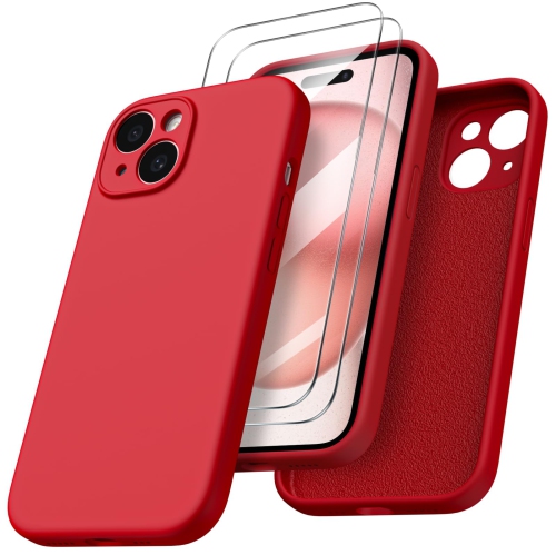 Designed for iPhone 15 Case with 2X Screen Protector, Liquid Silicone Gel Rubber Cover Upgraded Camera Protection , Shockproof Protective Phone Case