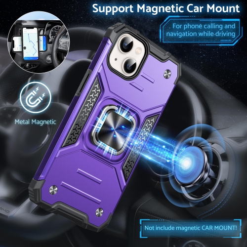 for iPhone 15 Case with Stand, Military Grade Full Body Protective Phone Case with 360° Rotatable Metal Ring Kickstand Support Magnet Mount