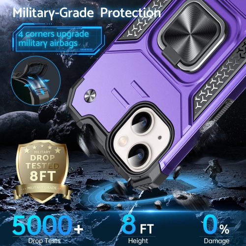 for iPhone 15 Case with Stand, Military Grade Full Body Protective Phone Case with 360° Rotatable Metal Ring Kickstand Support Magnet Mount