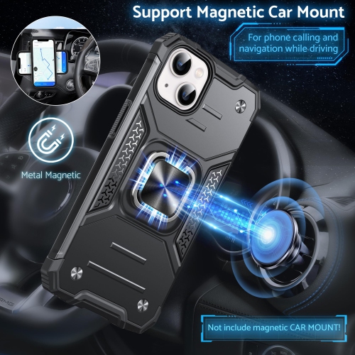 for iPhone 15 Case with Stand, Military Grade Full Body Protective Phone Case with 360° Rotatable Metal Ring Kickstand Support Magnet Mount