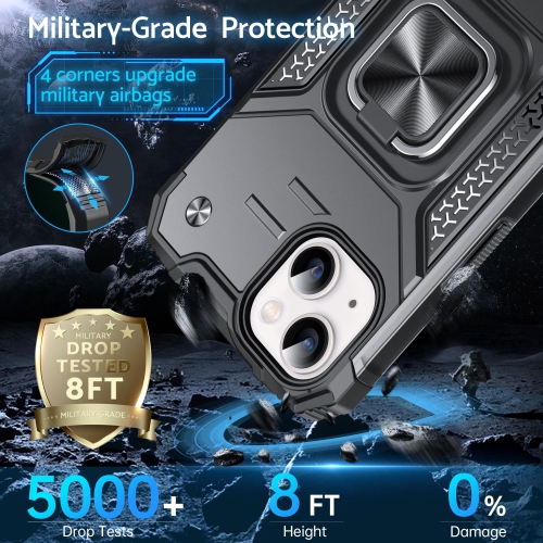 for iPhone 15 Case with Stand, Military Grade Full Body Protective Phone Case with 360° Rotatable Metal Ring Kickstand Support Magnet Mount