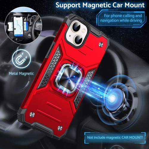 for iPhone 15 Case with Stand, Military Grade Full Body Protective Phone Case with 360° Rotatable Metal Ring Kickstand Support Magnet Mount