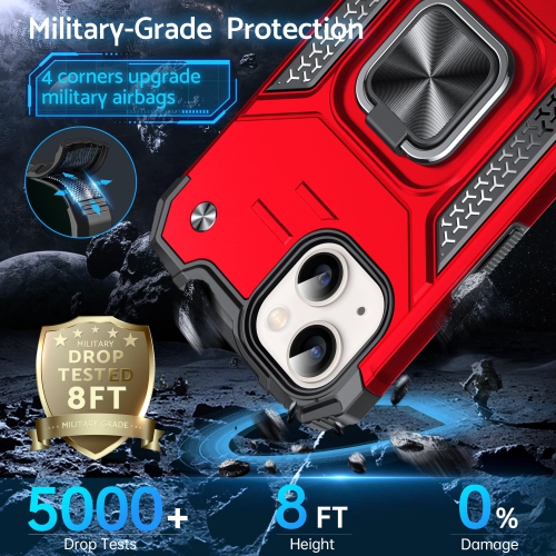 for iPhone 15 Case with Stand, Military Grade Full Body Protective Phone Case with 360° Rotatable Metal Ring Kickstand Support Magnet Mount