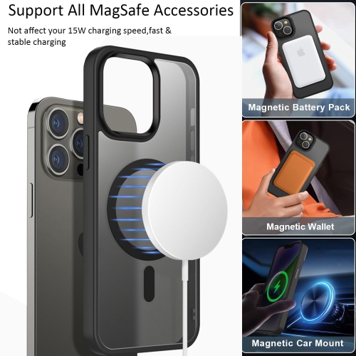 Magnétique pour étui iPhone 15 plus pour MagSafe, compatible avec la protection de qualité militaire MagSafe Slim Fit, étui translucide mat pour