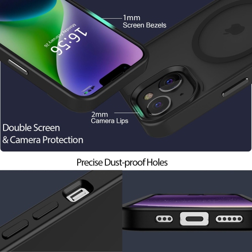 Magnétique pour étui iPhone 15 plus pour MagSafe, compatible avec la protection de qualité militaire MagSafe Slim Fit, étui translucide mat pour