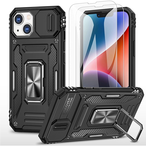 Étui pour iPhone 15 plus avec protecteur d'écran 2 9H rigide et couvercle de caméra avec anneau rotatif 360° et étui magnétique pour iPhone 15 plus 6