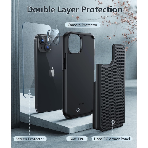 for iPhone 14 Phone Case: iPhone 15 Case Dual Layer Heavy Duty Cell Phone Protective Cover Shockproof Rugged with Non-Slip Textured - Military Drop