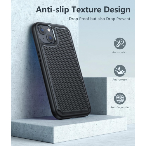 for iPhone 14 Phone Case: iPhone 15 Case Dual Layer Heavy Duty Cell Phone Protective Cover Shockproof Rugged with Non-Slip Textured - Military Drop