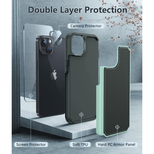 Pour étui de téléphone iPhone 14 : étui robuste antichoc double couche iPhone 15 avec texture antidérapante - protecteur de protection militaire