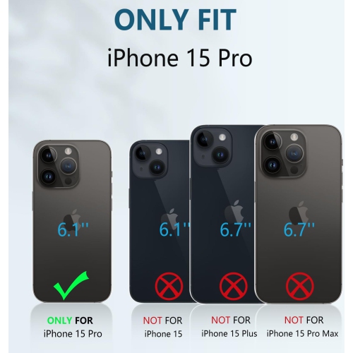 Étui pour iPhone 15-Pro : Protection antichoc Couverture rigide contre les chutes pour 15 Pro | coque en TPUR robuste avec béquille de qualité