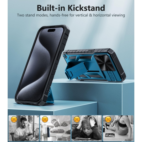 Étui pour iPhone 15-Pro : Protection antichoc Couverture rigide contre les chutes pour 15 Pro | coque en TPUR robuste avec béquille de qualité