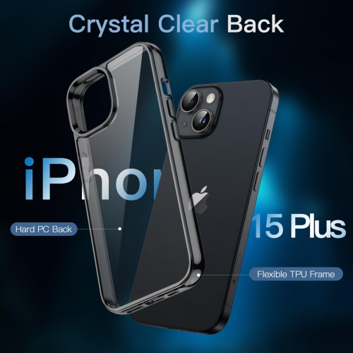 Étui 5-en-1 pour iPhone 15 plus de 6,7 po avec paquet de 2 protecteurs d'écran en verre trempé et protecteur d'objectif d'appareil photo, étui