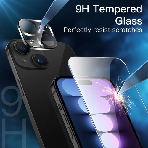 Étui 5-en-1 pour iPhone 15 plus de 6,7 po avec paquet de 2 protecteurs d'écran en verre trempé et protecteur d'objectif d'appareil photo, étui